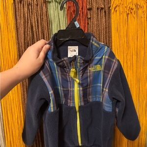 The North Face Blue and Green Plaid Fleece Jacket